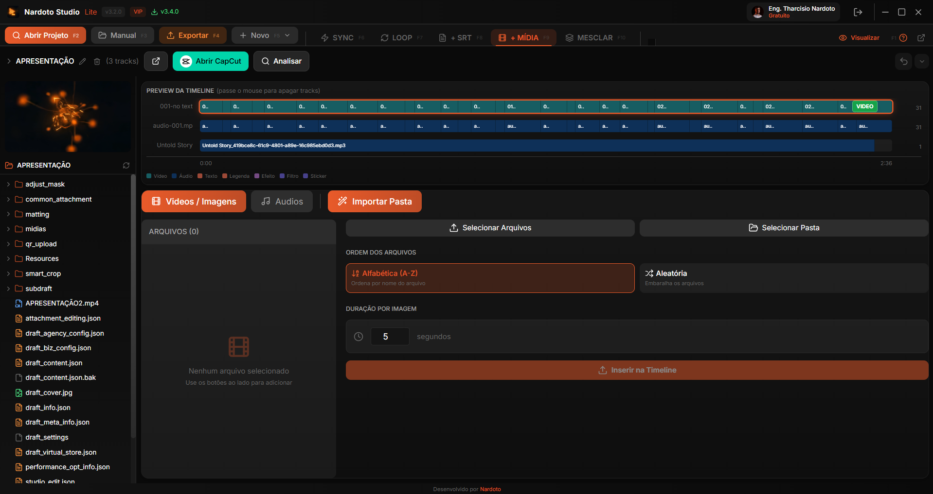 Inserindo mídias no projeto